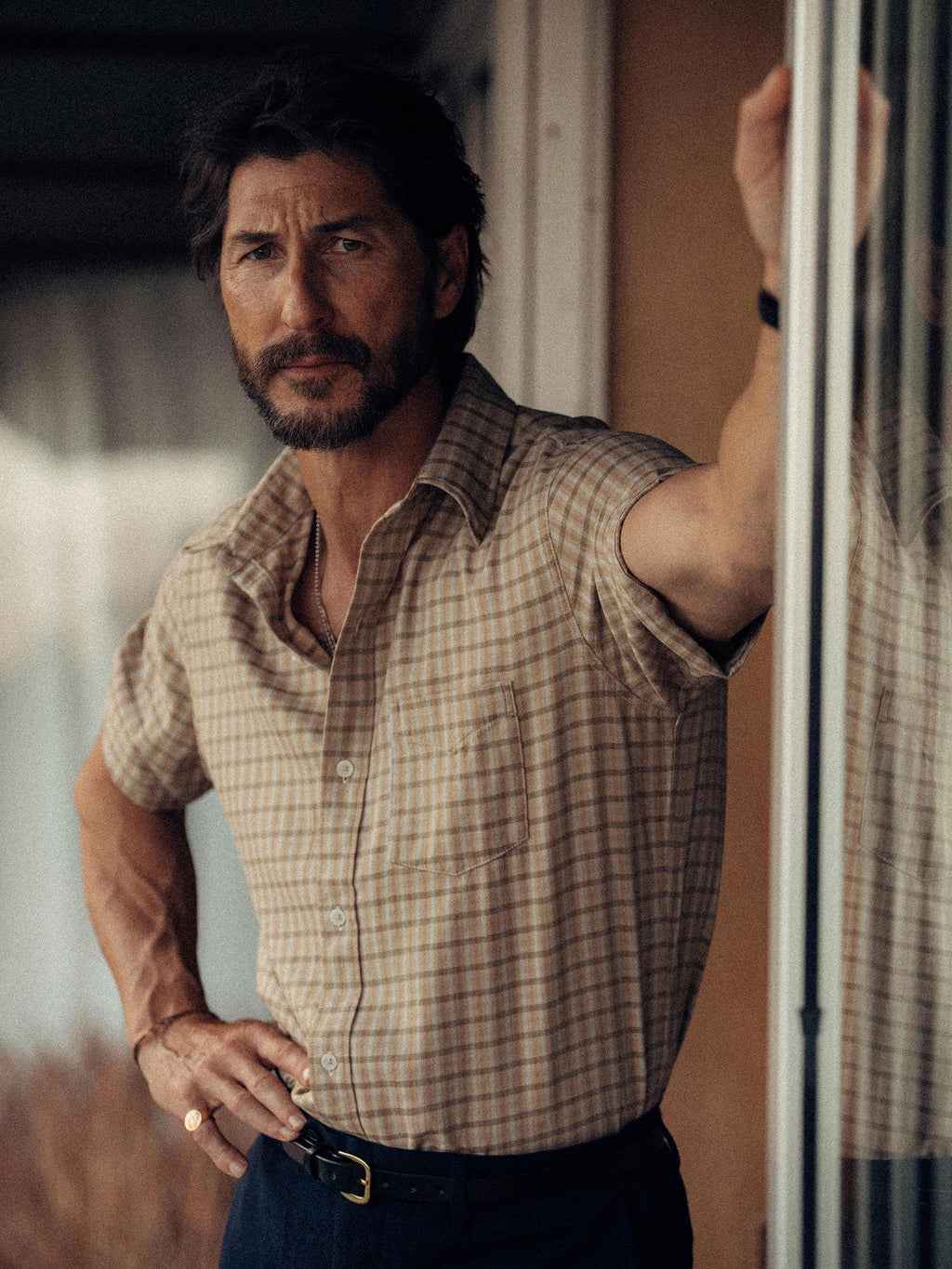 Draped Twill S/S One Pocket Shirt