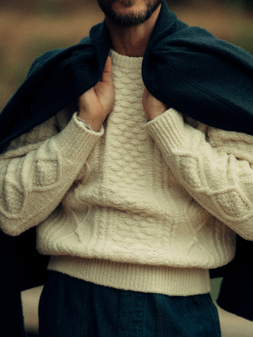 Seastack Wool Tweed Cable Crew