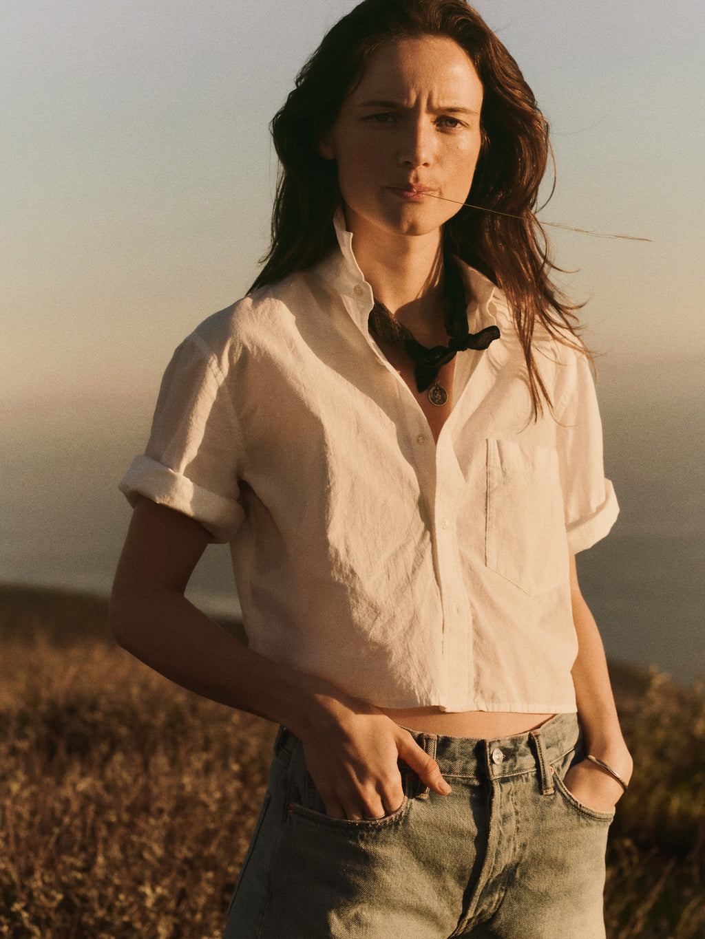 Mainstay Cotton Cut-Off Short Sleeve Button Down