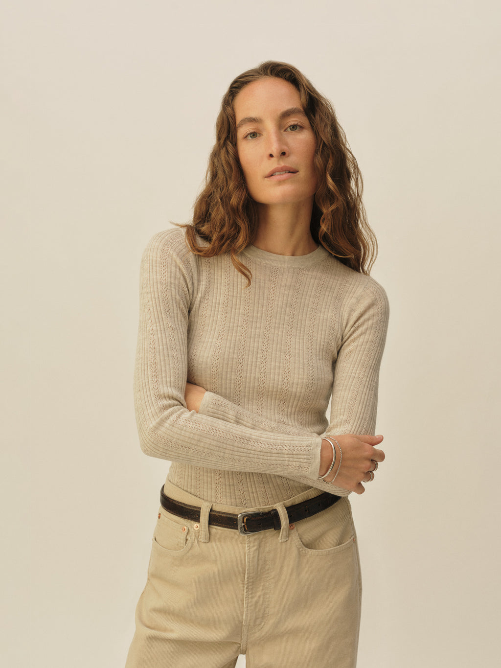 Featherweight Silk Cashmere Pointelle L/S Crew