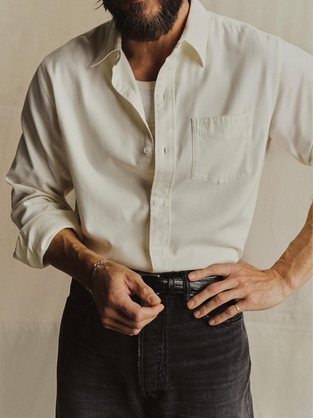 Draped Twill One Pocket Shirt