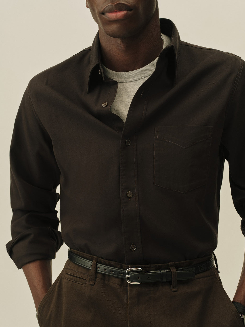 Draped Twill One Pocket Shirt